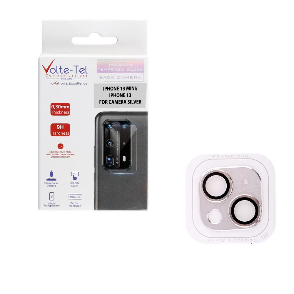 VOLTE-TEL CAMERA GLASS COVER IPHONE 13 MINI 5.4in/IPHONE 13 6.1in 9H 0.30MM 3D ALUMINIUM-ELECTROPLATING FRAME SILVER