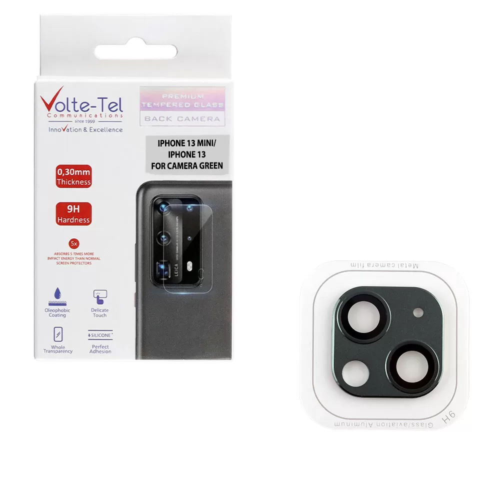 VOLTE-TEL CAMERA GLASS COVER IPHONE 13 MINI 5.4in/IPHONE 13 6.1in 9H 0.30MM 3D ALUMINIUM-ELECTROPLATING FRAME GREEN