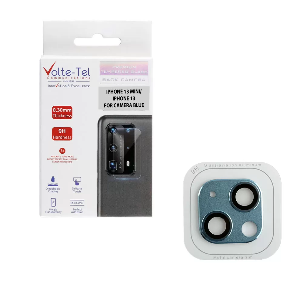 VOLTE-TEL CAMERA GLASS COVER IPHONE 13 MINI 5.4in/IPHONE 13 6.1in 9H 0.30MM 3D ALUMINIUM-ELECTROPLATING FRAME BLUE