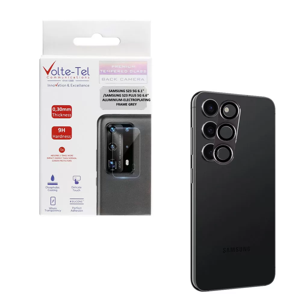 VOLTE-TEL CAMERA GLASS COVER SAMSUNG S23 5G 6.1in/SAMSUNG S23 PLUS 5G 6.6in 9H 0.30MM 3D ALUMINIUM-ELECTROPLATING FRAME GREY
