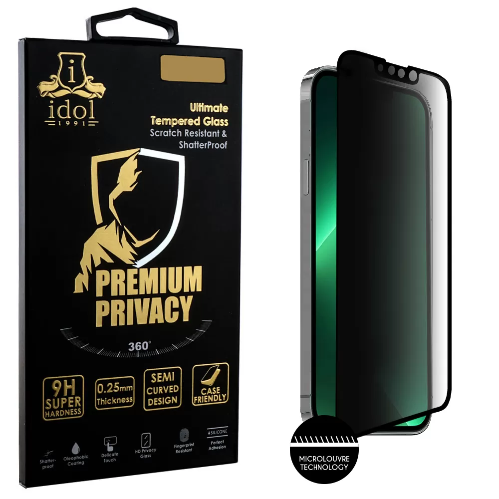 IDOL 1991 PREMIUM PRIVACY ANTISPY TEMPERED GLASS IPHONE 14 6.1in 9H 0.25mm SEMI CURVED FULL GLUE BLACK