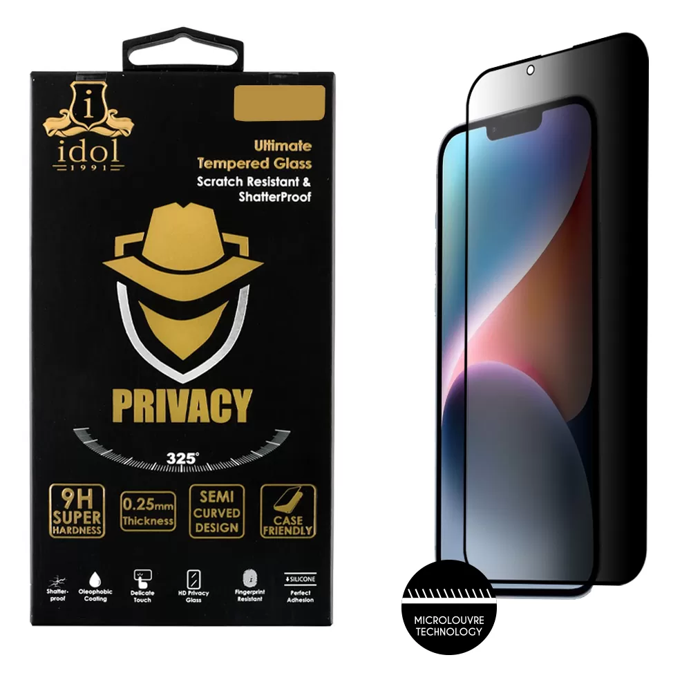 IDOL 1991 PRIVACY ANTISPY TEMPERED GLASS IPHONE 14 PLUS 6.7in 9H 0.25mm SEMI CURVED FULL GLUE BLACK
