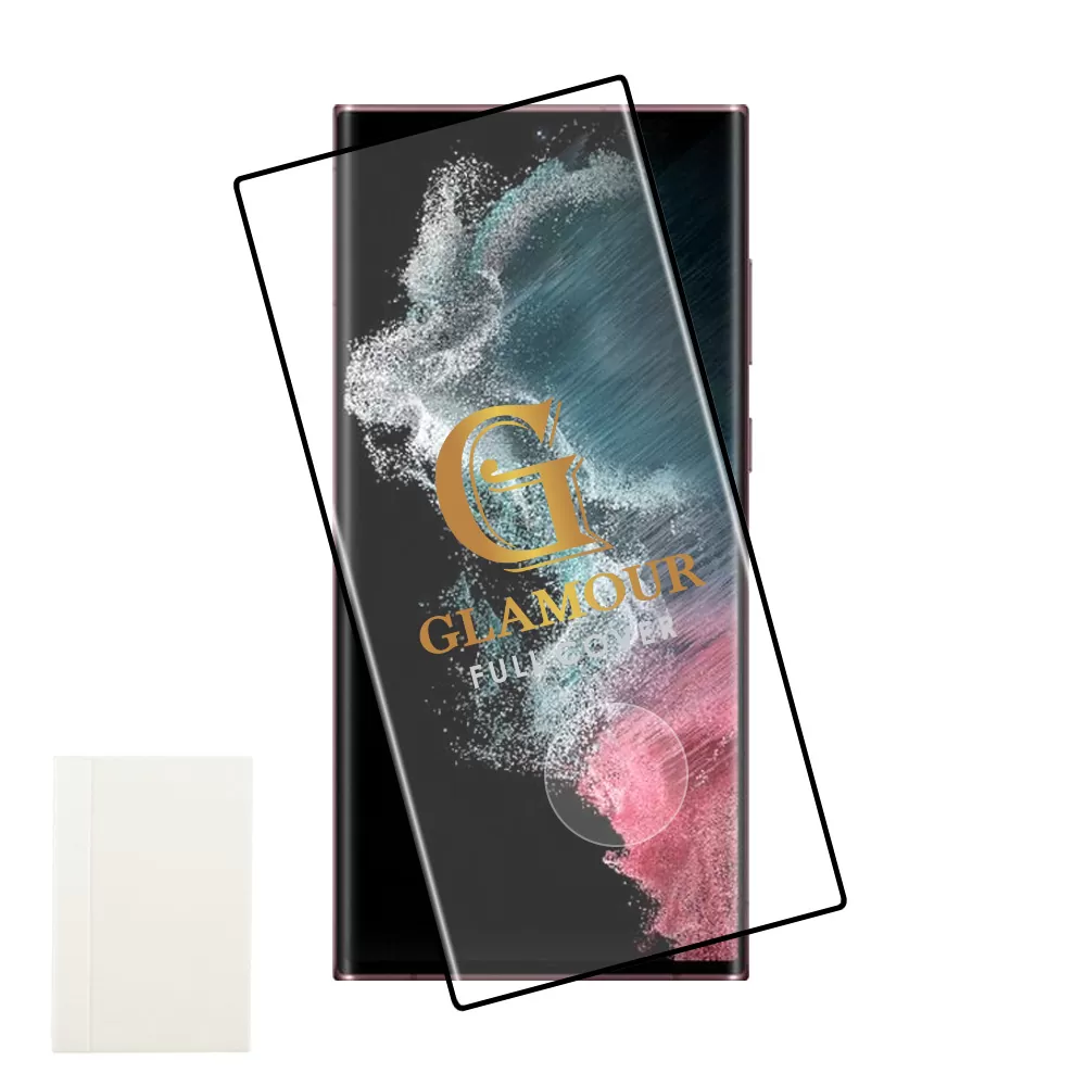 IDOL 1991 GLAMOUR TEMPERED GLASS SAMSUNG S22 ULTRA 5G 6.8in 9H 0.30mm FULL COVER 3D FULL GLUE FINGER UNLOCK BLACK + SQUEEZY CARD