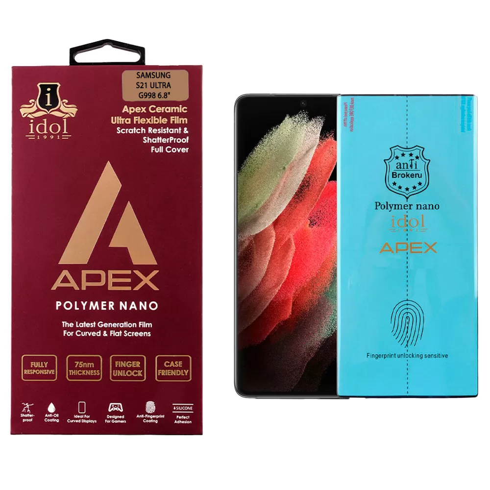 IDOL 1991 APEX POLYMER NANOTECH FILM SAMSUNG S21 ULTRA 5G G998 6.8in FINGER UNLOCK FULL COVER WITH INSTALLATION KIT