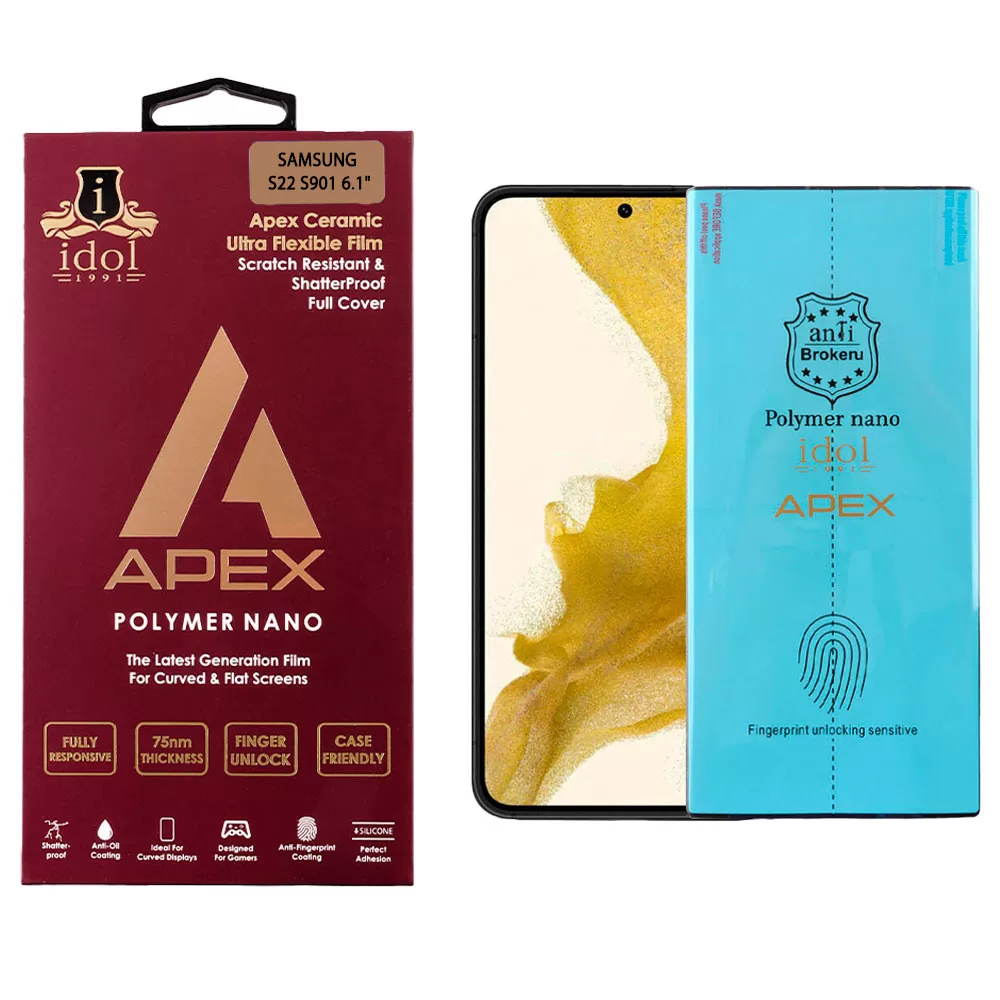 IDOL 1991 APEX POLYMER NANOTECH FILM SAMSUNG S22 5G S901 6.1in FINGER UNLOCK FULL COVER WITH INSTALLATION KIT