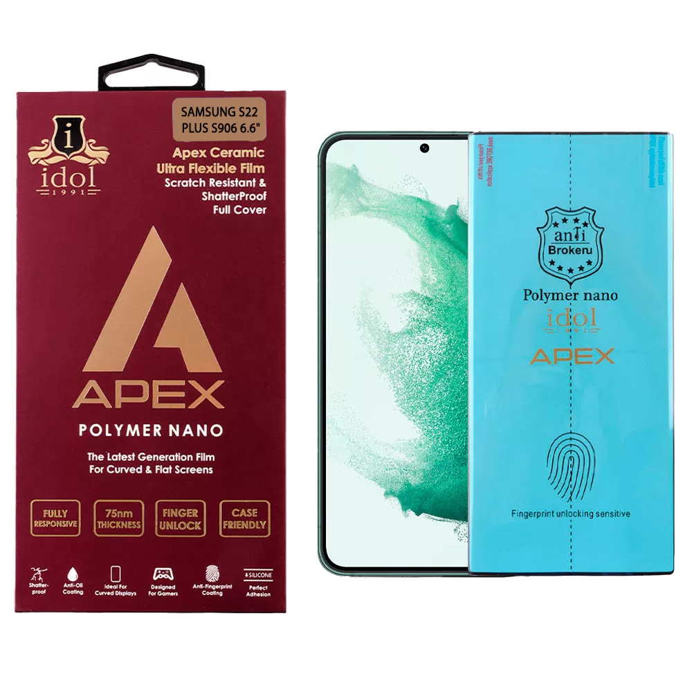IDOL 1991 APEX POLYMER NANOTECH FILM SAMSUNG S22 PLUS 5G S906 6.6in FINGER UNLOCK FULL COVER WITH INSTALLATION KIT