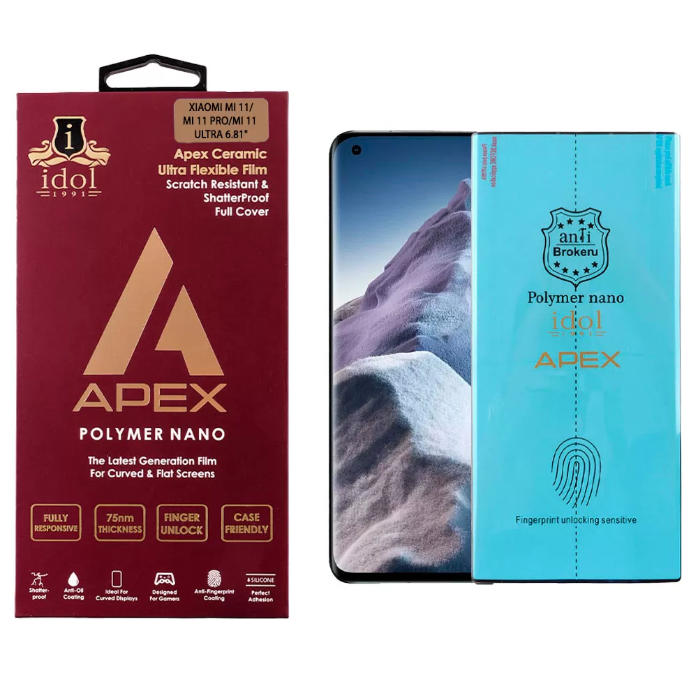 IDOL 1991 APEX POLYMER NANOTECH FILM XIAOMI MI 11/MI 11 PRO/MI 11 ULTRA 6.81in FINGER UNLOCK FULL COVER WITH INSTALLATION KIT