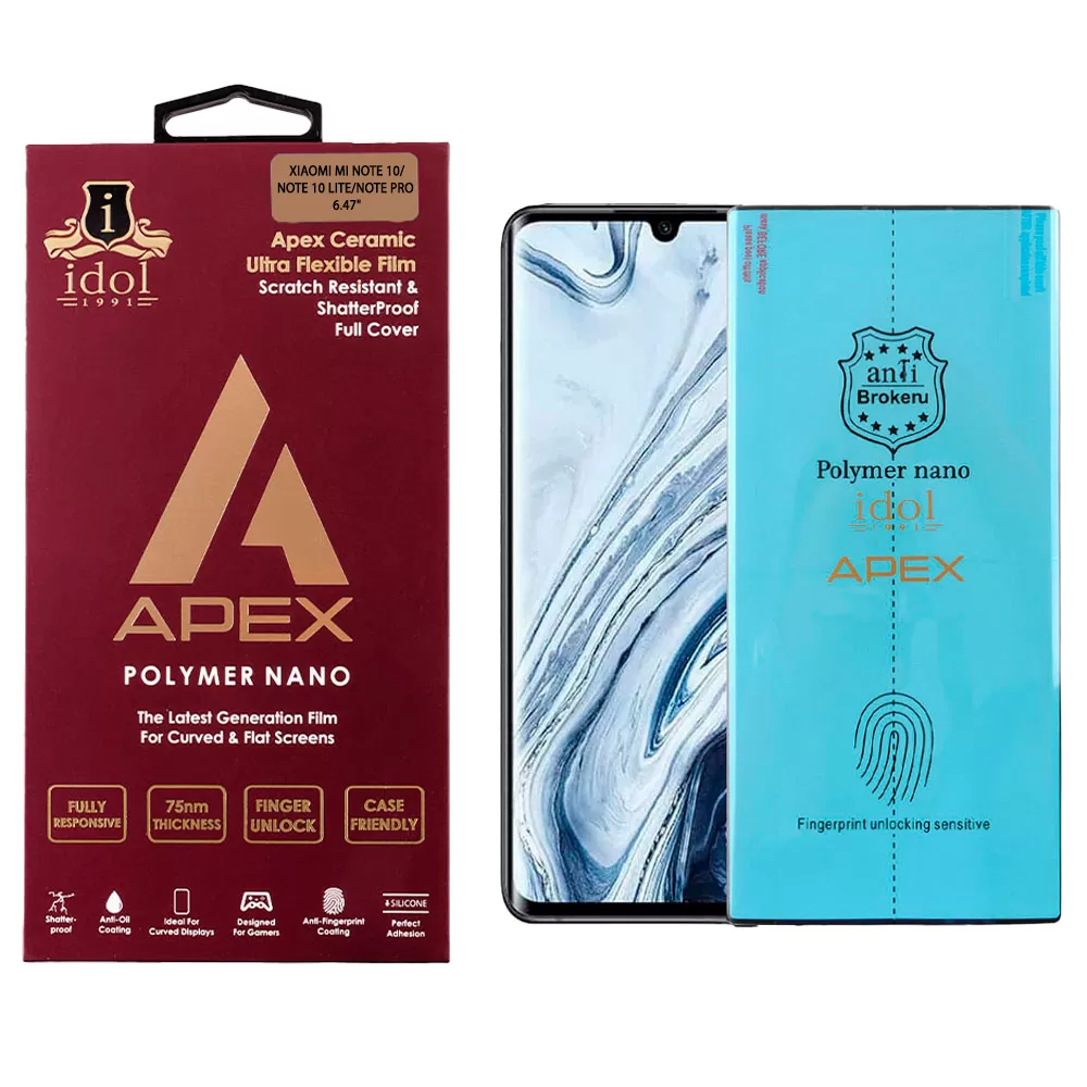 IDOL 1991 APEX POLYMER NANOTECH FILM XIAOMI MI NOTE 10/NOTE 10 LITE/NOTE PRO 6.47inFINGER UNLOCK FULL COVER WITH INSTALLATION KI