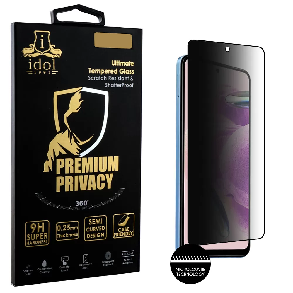 IDOL 1991 PREMIUM PRIVACY ANTISPY TEMPERED GLASS XIAOMI REDMI NOTE 12S 6.43in 9H 0.25mm SEMI CURVED FULL GLUE BLACK