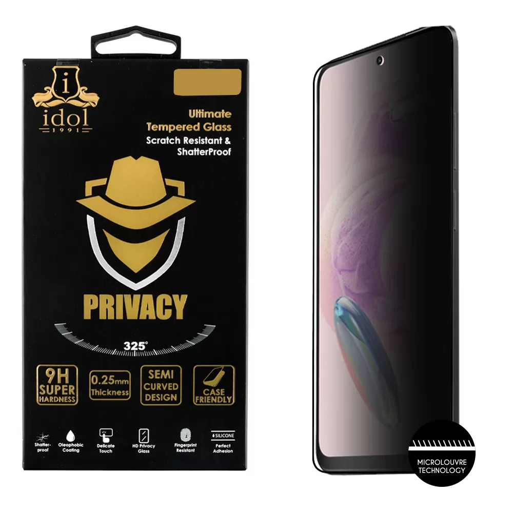 IDOL 1991 PRIVACY ANTISPY TEMPERED GLASS XIAOMI REDMI NOTE 12S 6.43in 9H 0.25mm SEMI CURVED FULL GLUE BLACK