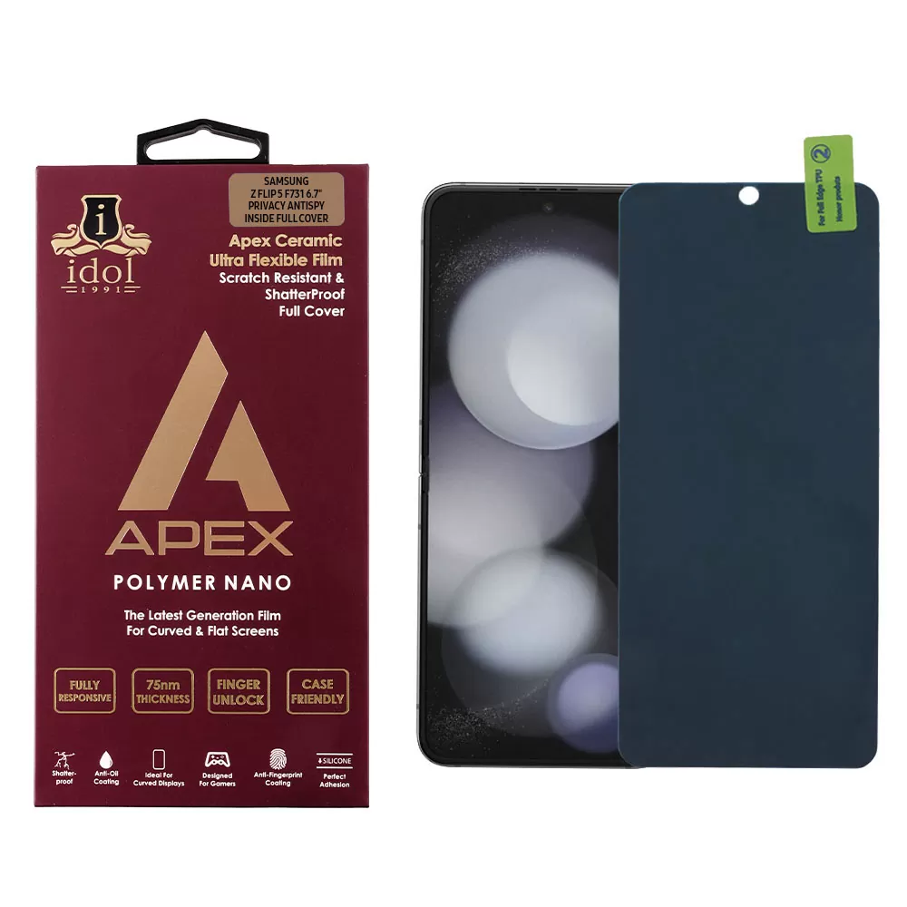 IDOL 1991 PRIVACY ANTISPY TEMPERED GLASS SAMSUNG Z FLIP 5 5G F731 6.7in 9H 0.20mm HYDROGEL FILM INSIDE FULL COVER