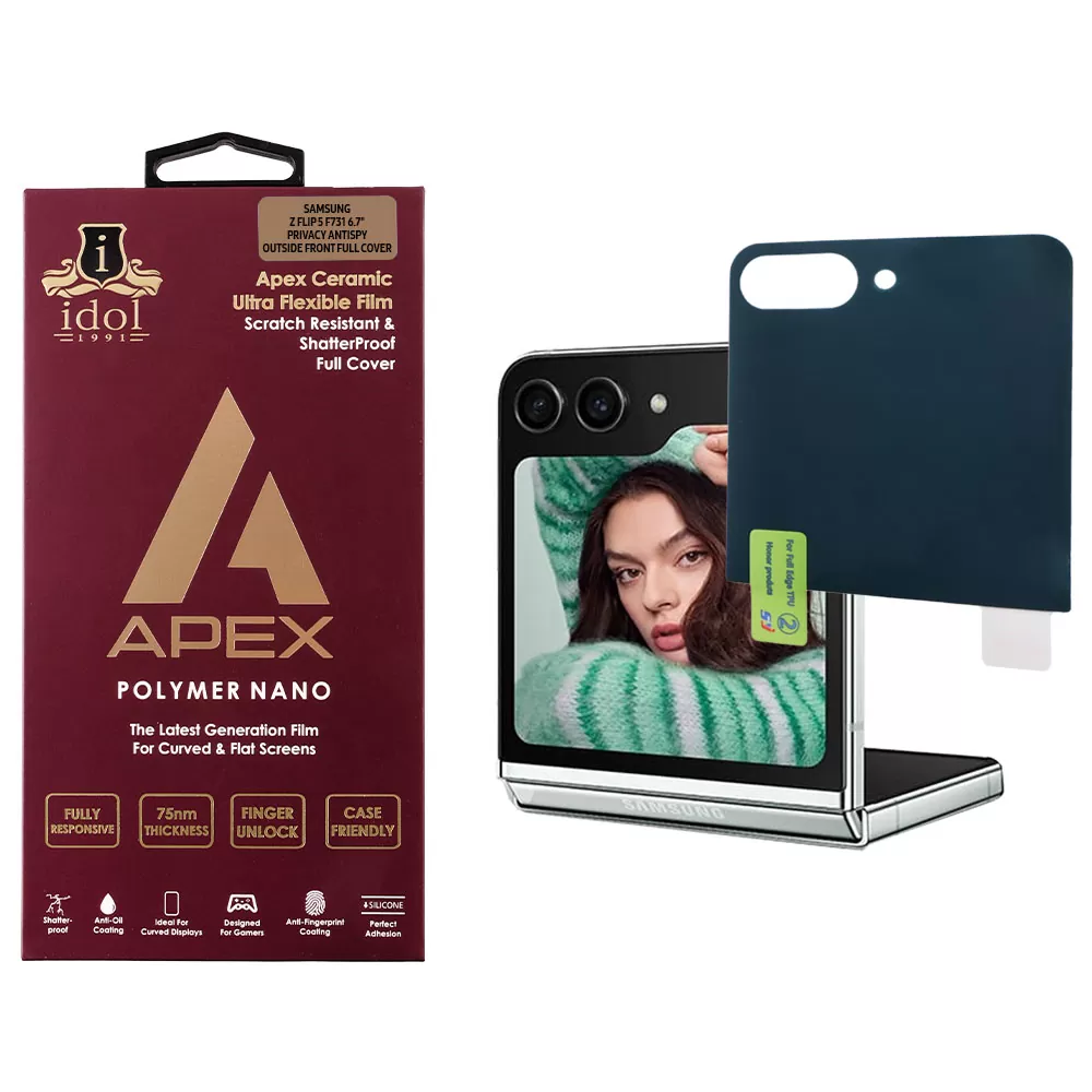 IDOL 1991 APEX PRIVACY ANTISPY TEMPERED GLASS SAMSUNG Z FLIP 5 5G F731 6.7in 9H 0.20mm HYDROGEL FILM OUTSIDE FRONT FULL COVER