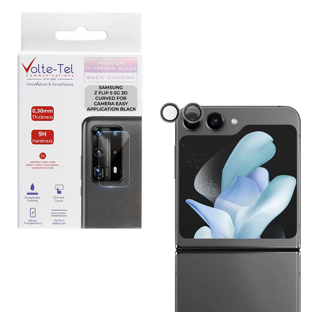 VOLTE-TEL CAMERA GLASS COVER SAMSUNG Z FLIP 5 5G F731 6.7in 9H 0.30MM EASY APPLICATION BLACK