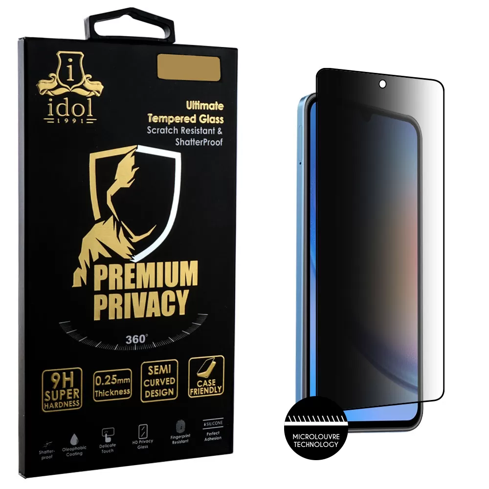 IDOL 1991 PREMIUM PRIVACY ANTISPY TEMPERED GLASS SAMSUNG A05s 4G A057/F14 4G E145 6.7in 9H 0.25mm SEMI CURVED FULL GLUE BLACK