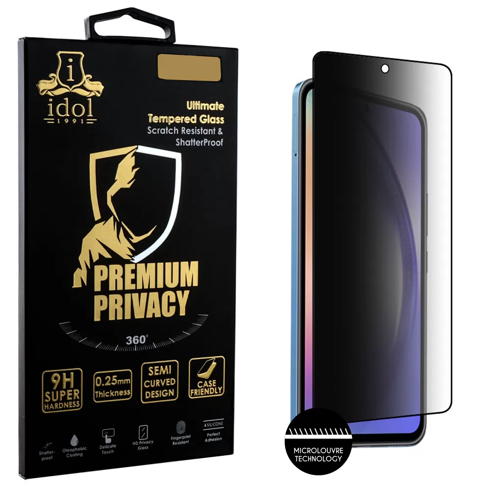 IDOL 1991 PREMIUM PRIVACY ANTISPY TEMPERED GLASS SAMSUNG A55 5G A556 6.6in 9H 0.25mm SEMI CURVED FULL GLUE BLACK