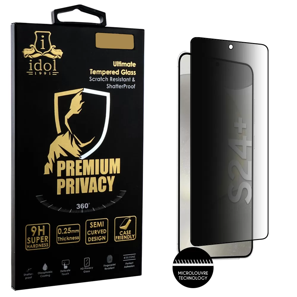 IDOL 1991 PREMIUM PRIVACY ANTISPY TEMPERED GLASS SAMSUNG S24 PLUS 5G 6.7in 9H 0.25mm SEMI CURVED FULL GLUE BLACK