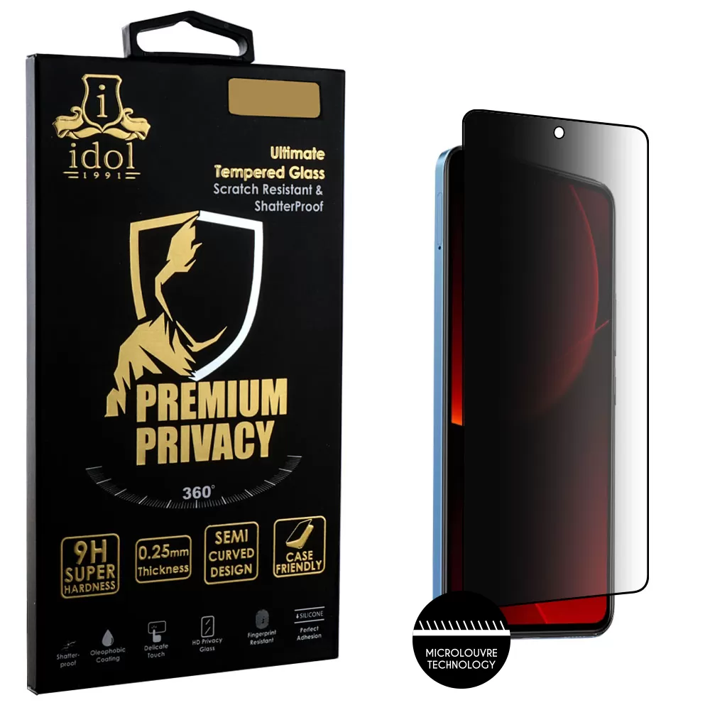 IDOL 1991 PREMIUM PRIVACY ANTISPY TEMPERED GLASS XIAOMI 13T 6.67in 9H 0.25mm SEMI CURVED FULL GLUE BLACK