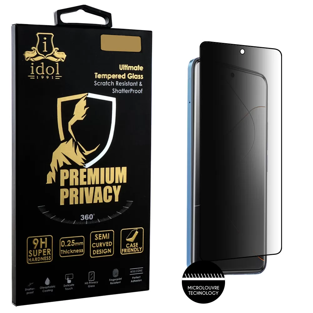 IDOL 1991 PREMIUM PRIVACY ANTISPY TEMPERED GLASS XIAOMI 14 6.36in 9H 0.25mm SEMI CURVED FULL GLUE BLACK