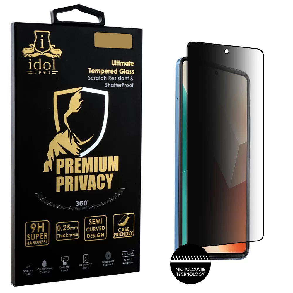 IDOL 1991 PREMIUM PRIVACY ANTISPY TEMPERED GLASS XIAOMI REDMI NOTE 14S/REDMI NOTE 13 5G 6.67in 9H 0.25mm SEMI CURVED FULL GLUE B