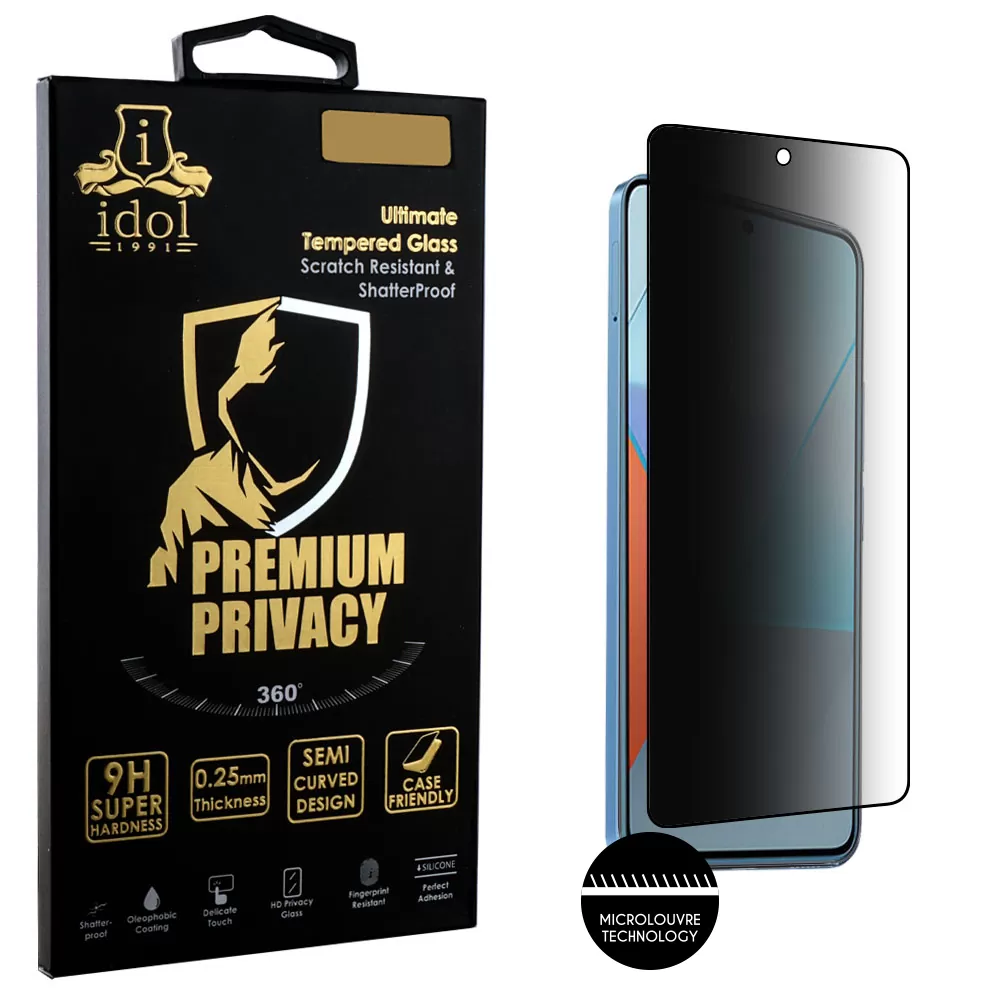 IDOL 1991 PREMIUM PRIVACY ANTISPY TEMPERED GLASS XIAOMI REDMI NOTE 13 PRO 4G 6.67in 9H 0.25mm SEMI CURVED FULL GLUE BLACK