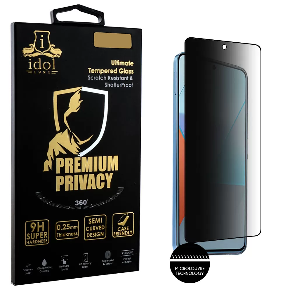 IDOL 1991 PREMIUM PRIVACY ANTISPY TEMPERED GLASS XIAOMI REDMI NOTE 13 PRO 5G 6.67in 9H 0.25mm SEMI CURVED FULL GLUE BLACK