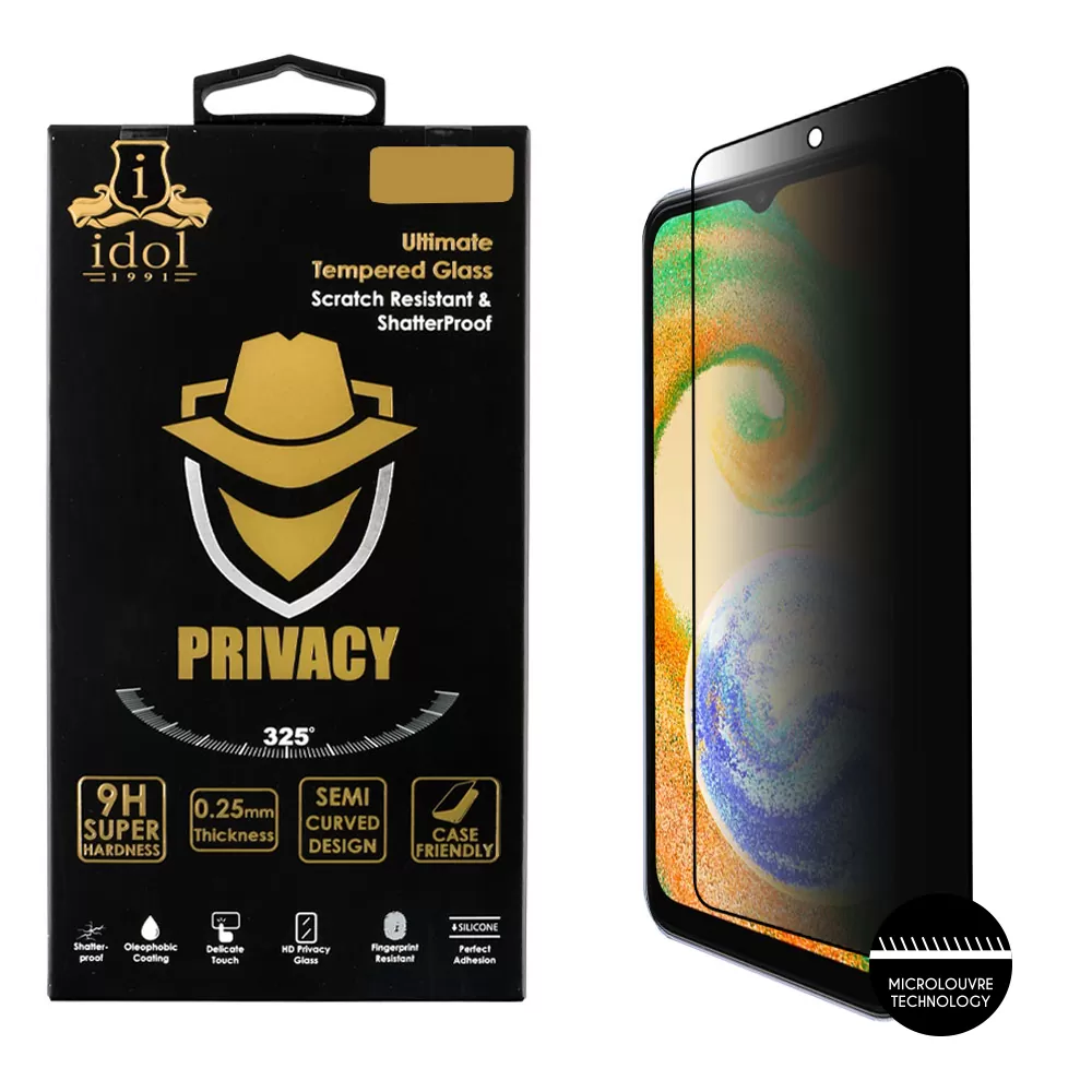 IDOL 1991 PRIVACY ANTISPY TEMPERED GLASS SAMSUNG A15 4G A155/A15 5G A156 6.4in 9H 0.25mm SEMI CURVED FULL GLUE BLACK