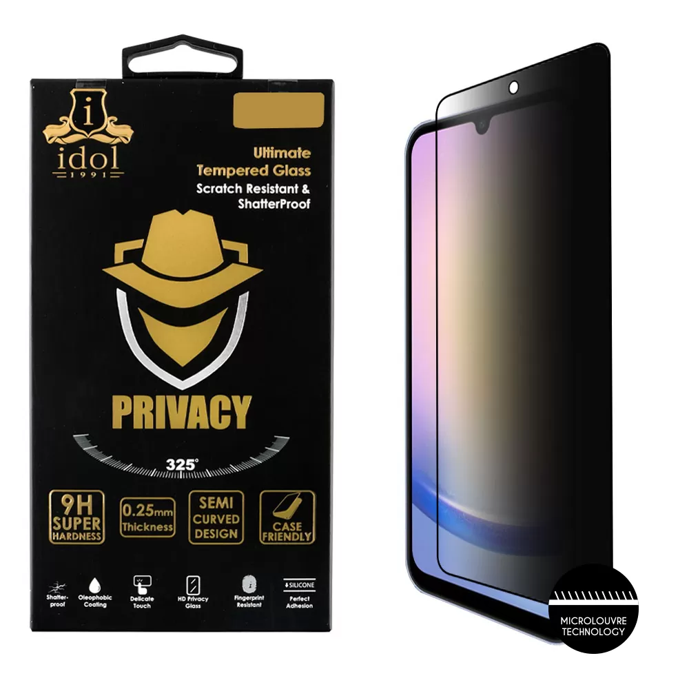 IDOL 1991 PRIVACY ANTISPY TEMPERED GLASS SAMSUNG A25 5G A256 6.5in 9H 0.25mm SEMI CURVED FULL GLUE BLACK