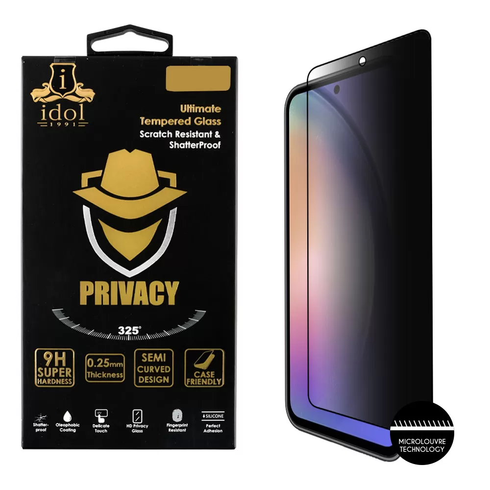 IDOL 1991 PRIVACY ANTISPY TEMPERED GLASS SAMSUNG A55 5G A556 6.6in 9H 0.25mm SEMI CURVED FULL GLUE BLACK