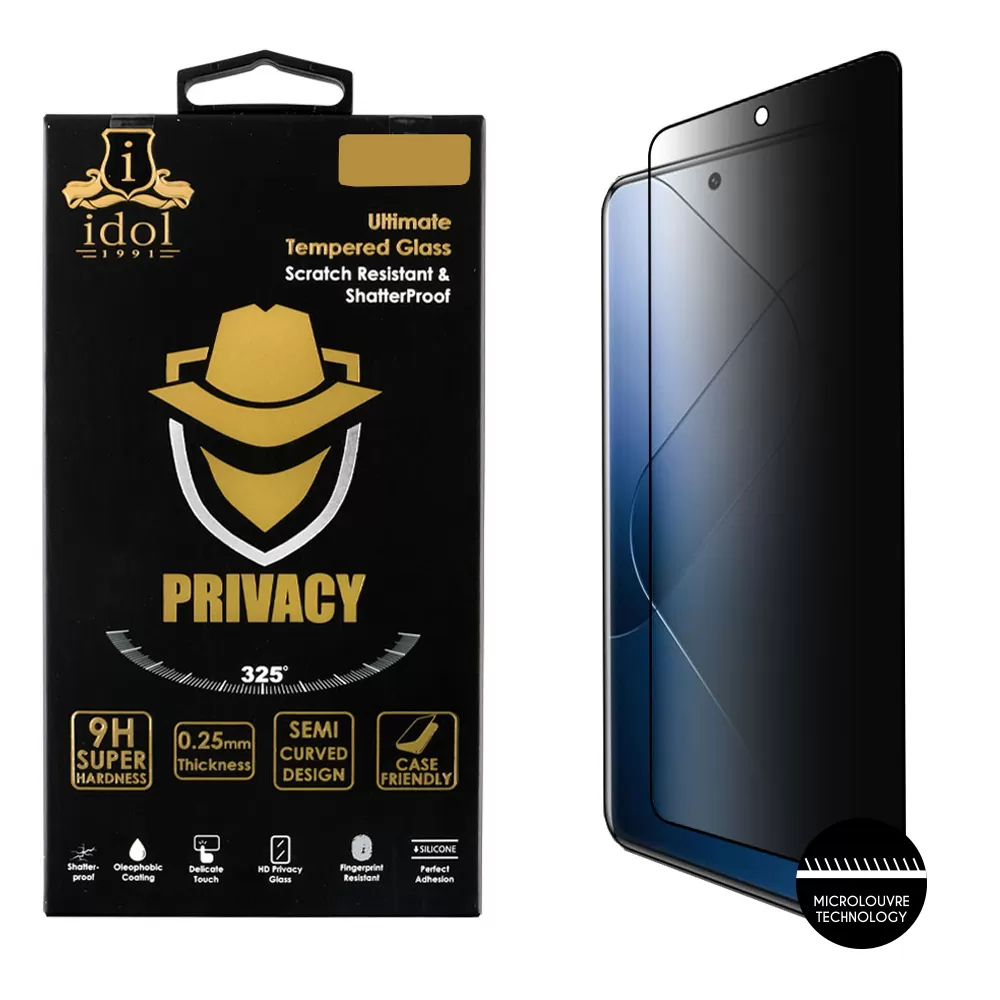 IDOL 1991 PRIVACY ANTISPY TEMPERED GLASS XIAOMI 14 6.36in 9H 0.25mm SEMI CURVED FULL GLUE BLACK