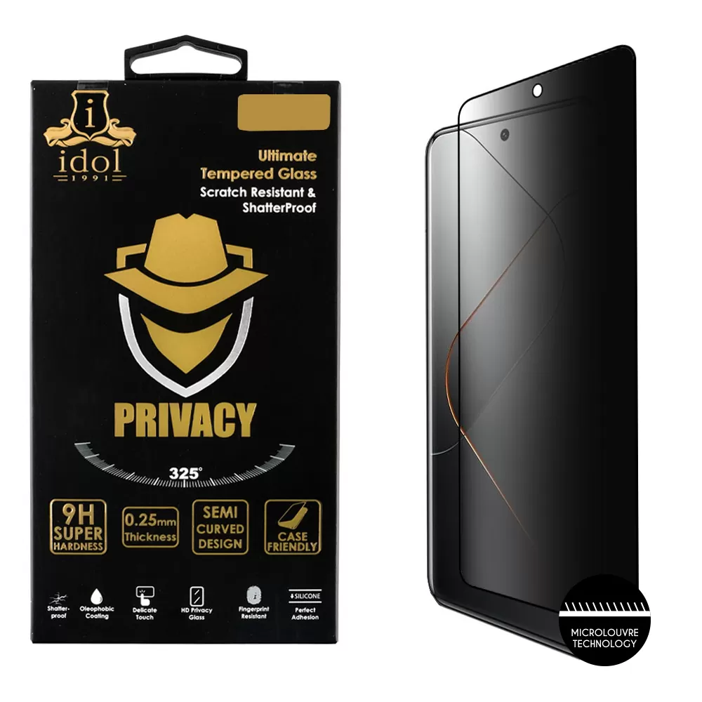 IDOL 1991 PRIVACY ANTISPY TEMPERED GLASS XIAOMI 14 PRO 6.73in 9H 0.25mm SEMI CURVED FULL GLUE BLACK