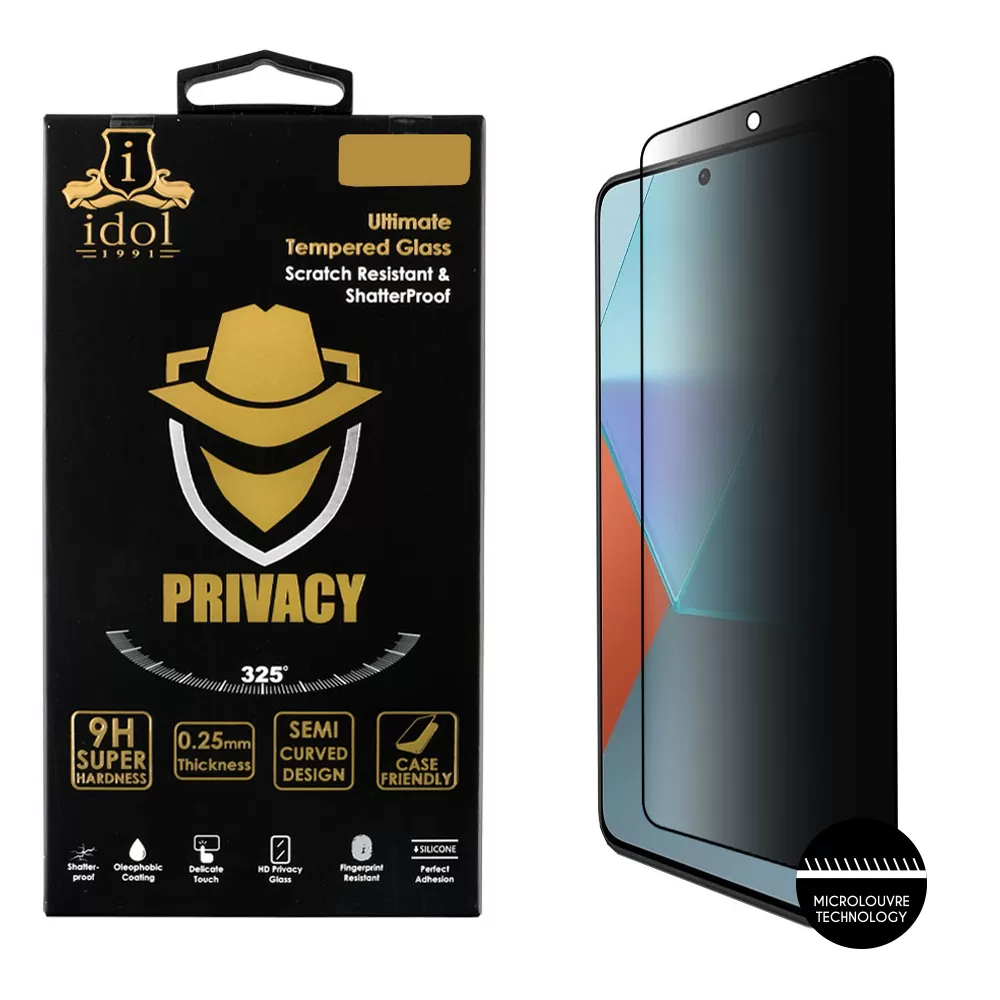 IDOL 1991 PRIVACY ANTISPY TEMPERED GLASS XIAOMI REDMI NOTE 13 PRO 4G 6.67in 9H 0.25mm SEMI CURVED FULL GLUE BLACK