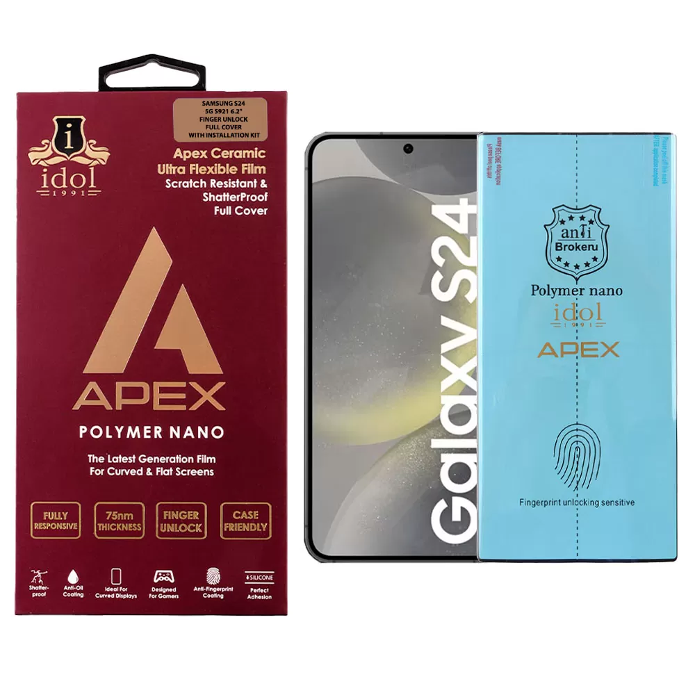 IDOL 1991 APEX POLYMER NANOTECH FILM SAMSUNG S24 5G S921 6.2in FINGER UNLOCK FULL COVER WITH INSTALLATION KIT
