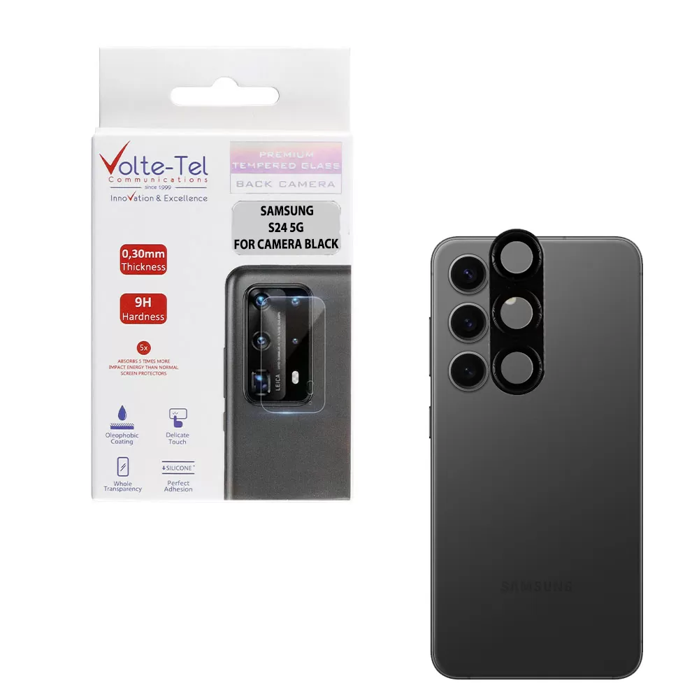VOLTE-TEL CAMERA GLASS COVER SAMSUNG S24 5G 6.2in 9H 0.30MM 3D ALUMINIUM-ELECTROPLATING FRAME BLACK