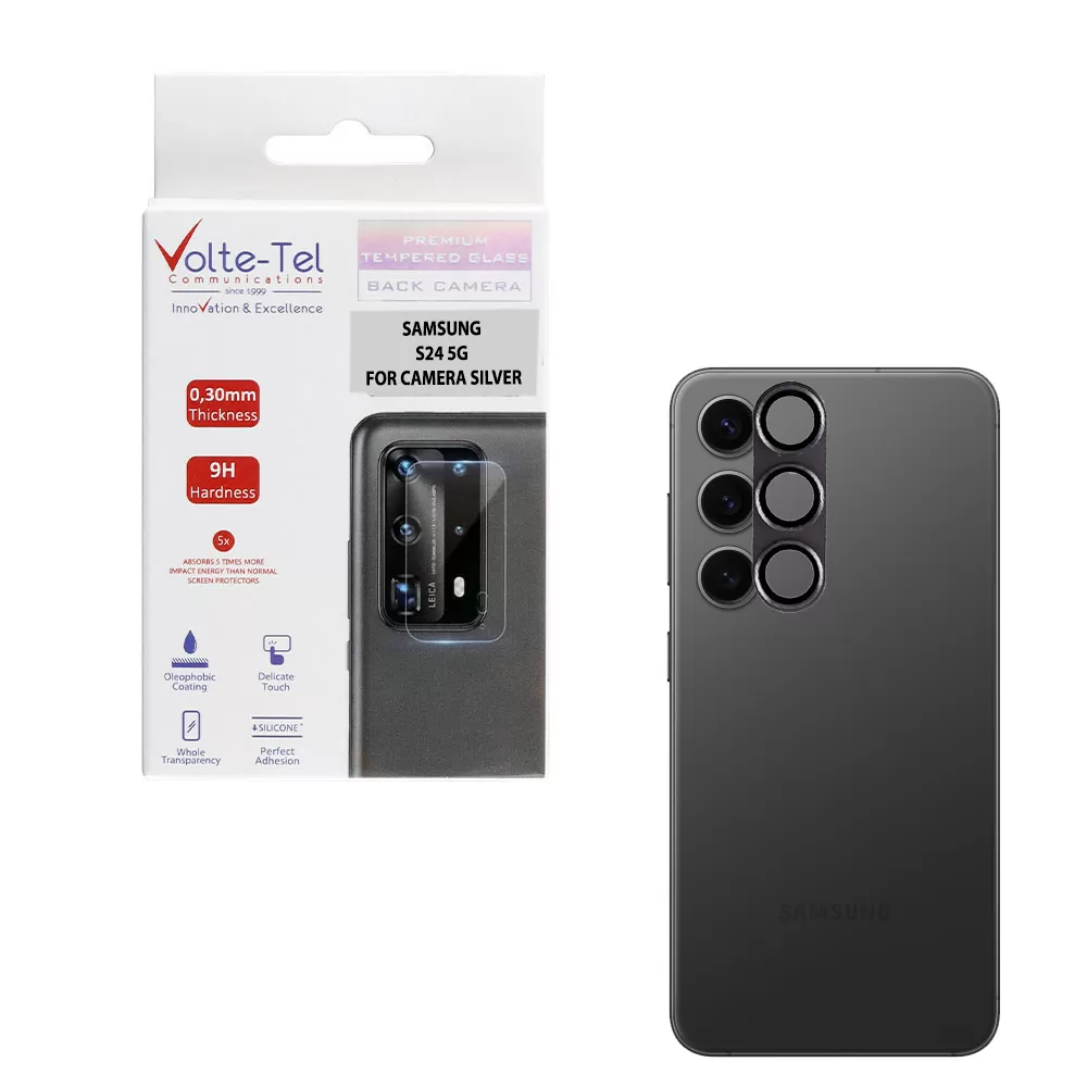 VOLTE-TEL CAMERA GLASS COVER SAMSUNG S24 5G 6.2in 9H 0.30MM 3D ALUMINIUM-ELECTROPLATING FRAME SILVER