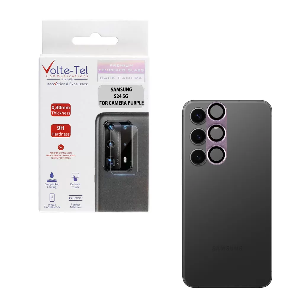 VOLTE-TEL CAMERA GLASS COVER SAMSUNG S24 5G 6.2in 9H 0.30MM 3D ALUMINIUM-ELECTROPLATING FRAME PURPLE