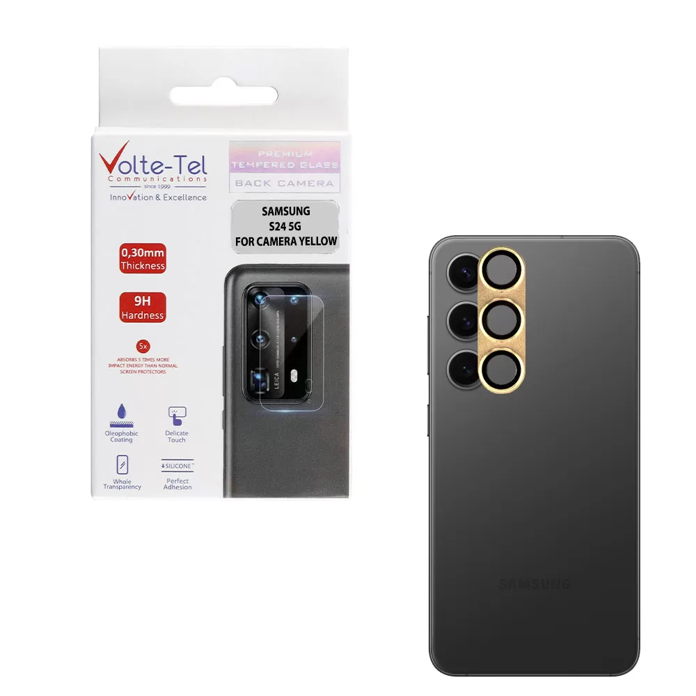 VOLTE-TEL CAMERA GLASS COVER SAMSUNG S24 5G 6.2in 9H 0.30MM 3D ALUMINIUM-ELECTROPLATING FRAME YELLOW