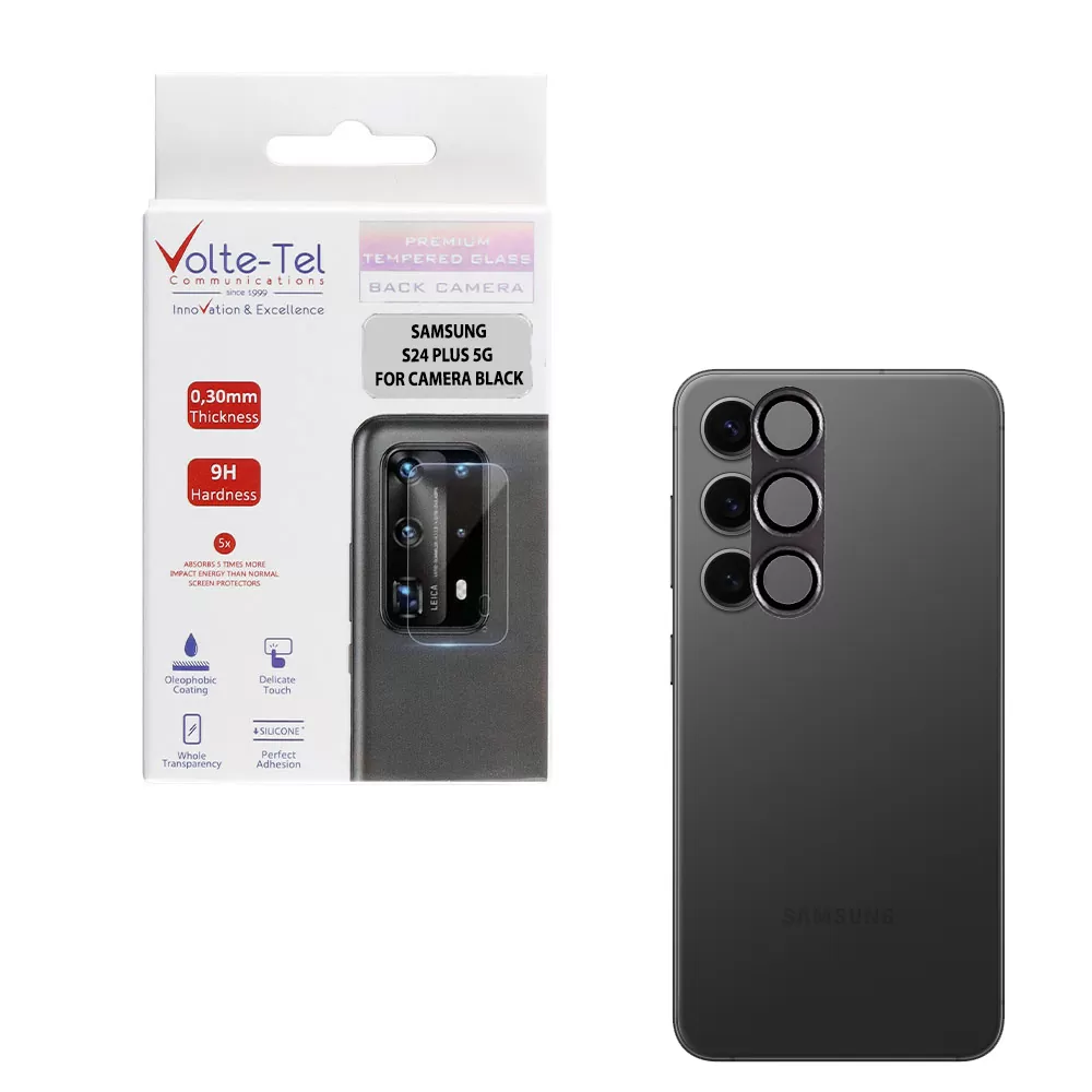 VOLTE-TEL CAMERA GLASS COVER SAMSUNG S24 PLUS 5G S926 6.7in 9H 0.30MM 3D ALUMINIUM-ELECTROPLATING FRAME BLACK