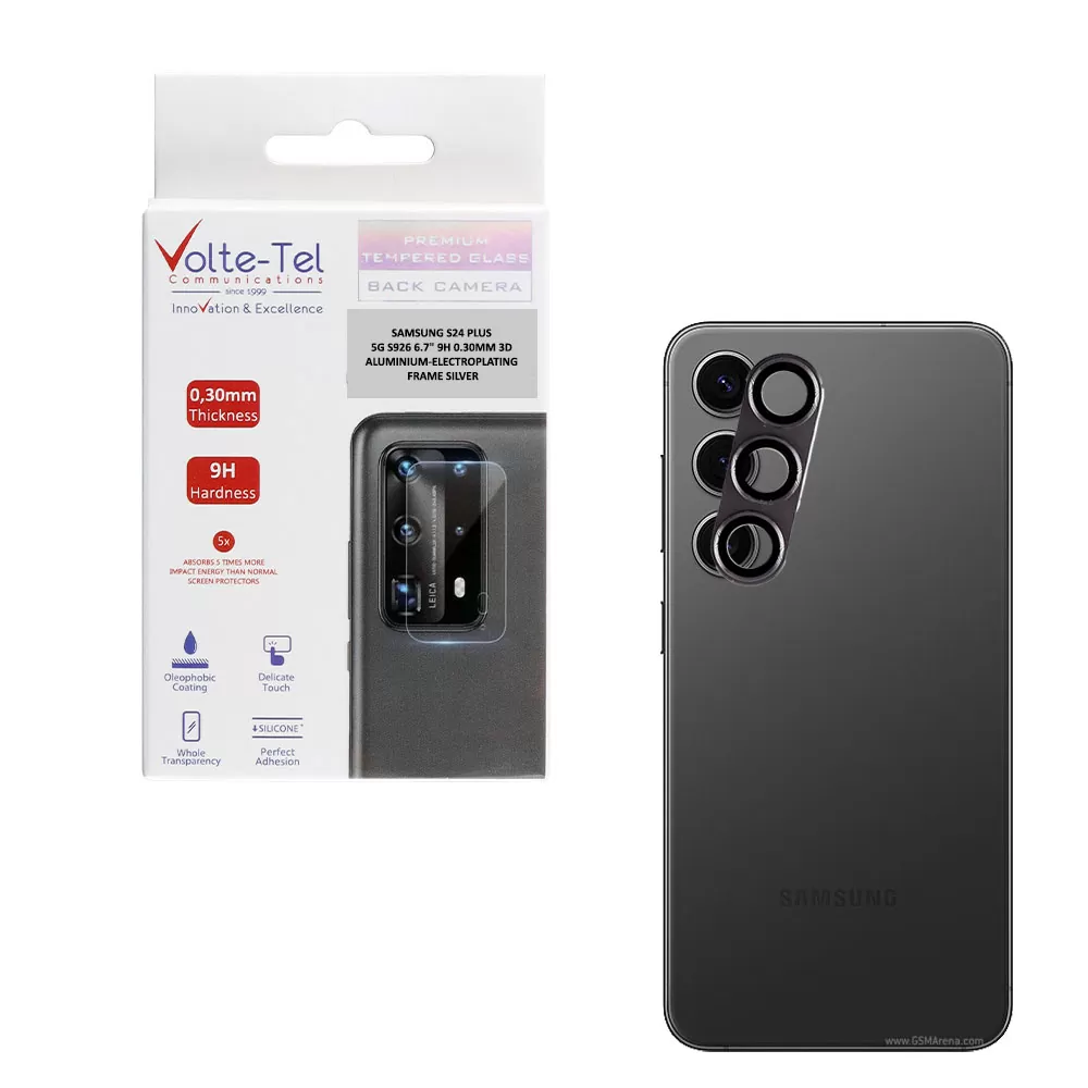 VOLTE-TEL CAMERA GLASS COVER SAMSUNG S24 PLUS 5G S926 6.7in 9H 0.30MM 3D ALUMINIUM-ELECTROPLATING FRAME SILVER