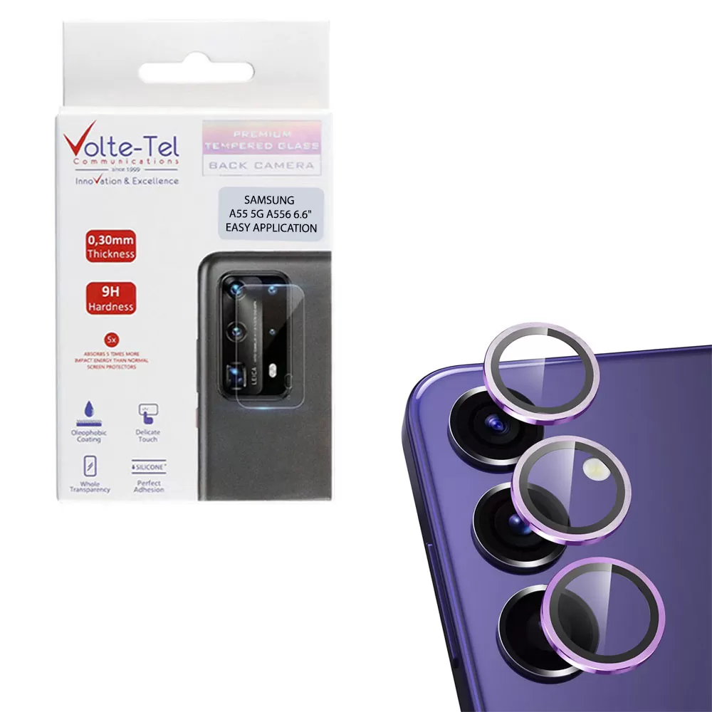 VOLTE-TEL CAMERA GLASS COVER SAMSUNG A55 5G Α556 6.6in 9H 0.30MM EASY APPLICATION PURPLE