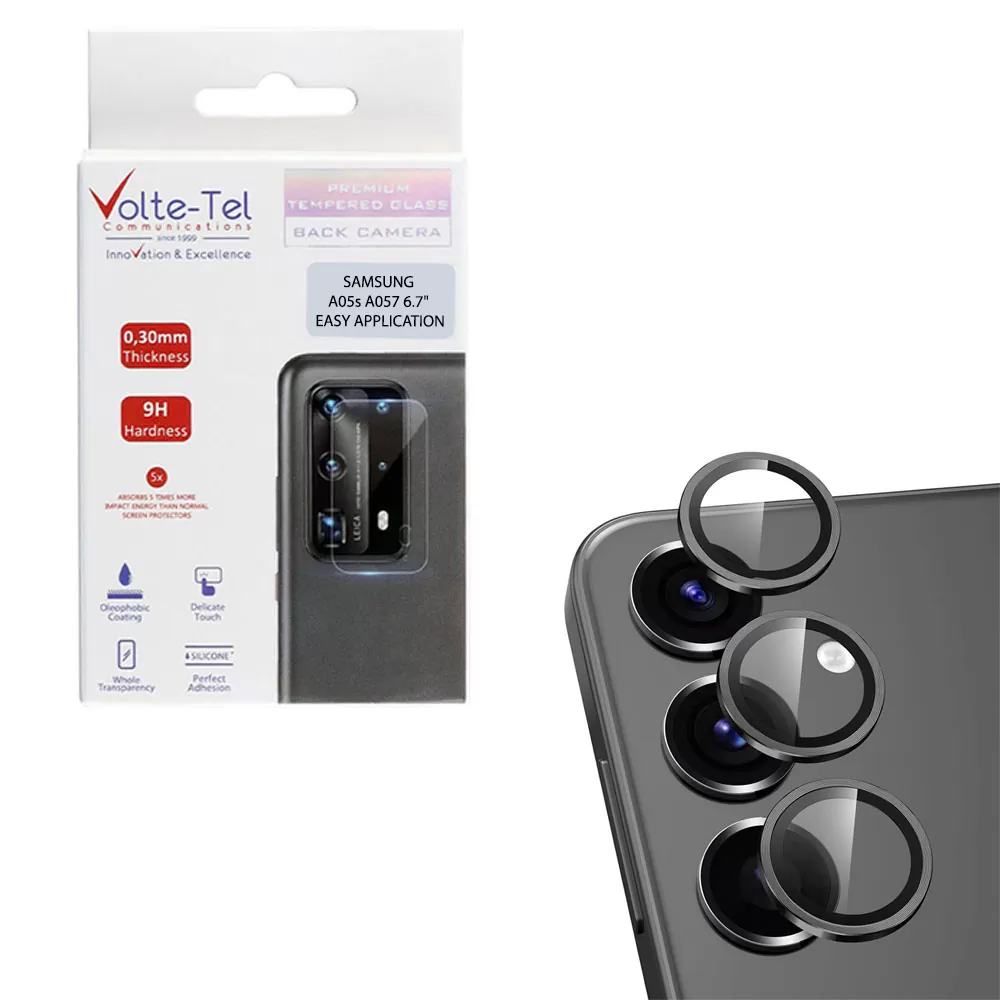 VOLTE-TEL CAMERA GLASS COVER SAMSUNG A05s 4G A057/F14 4G E145 6.7in 9H 0.30MM EASY APPLICATION BLACK