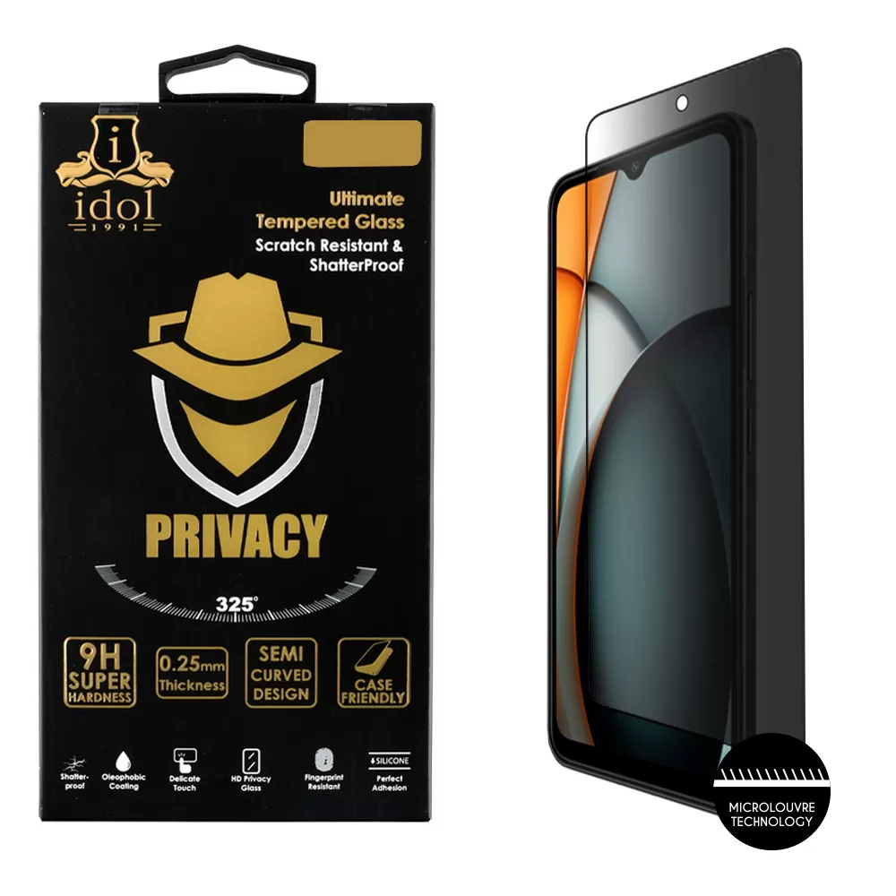 IDOL 1991 PRIVACY ANTISPY TEMPERED GLASS XIAOMI REDMI A3 4G/A3X 4G 6.71in 9H 0.25mm SEMI CURVED FULL GLUE BLACK
