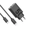 TRAVEL MOTOROLA SJMC502 DUAL USB C 5V/3A 9V/3A 20V/2A + USB A 5V/2A 50W FAST CHARGE+USB DATA TYPE C TO TYPE C 3A BLACK PACKING