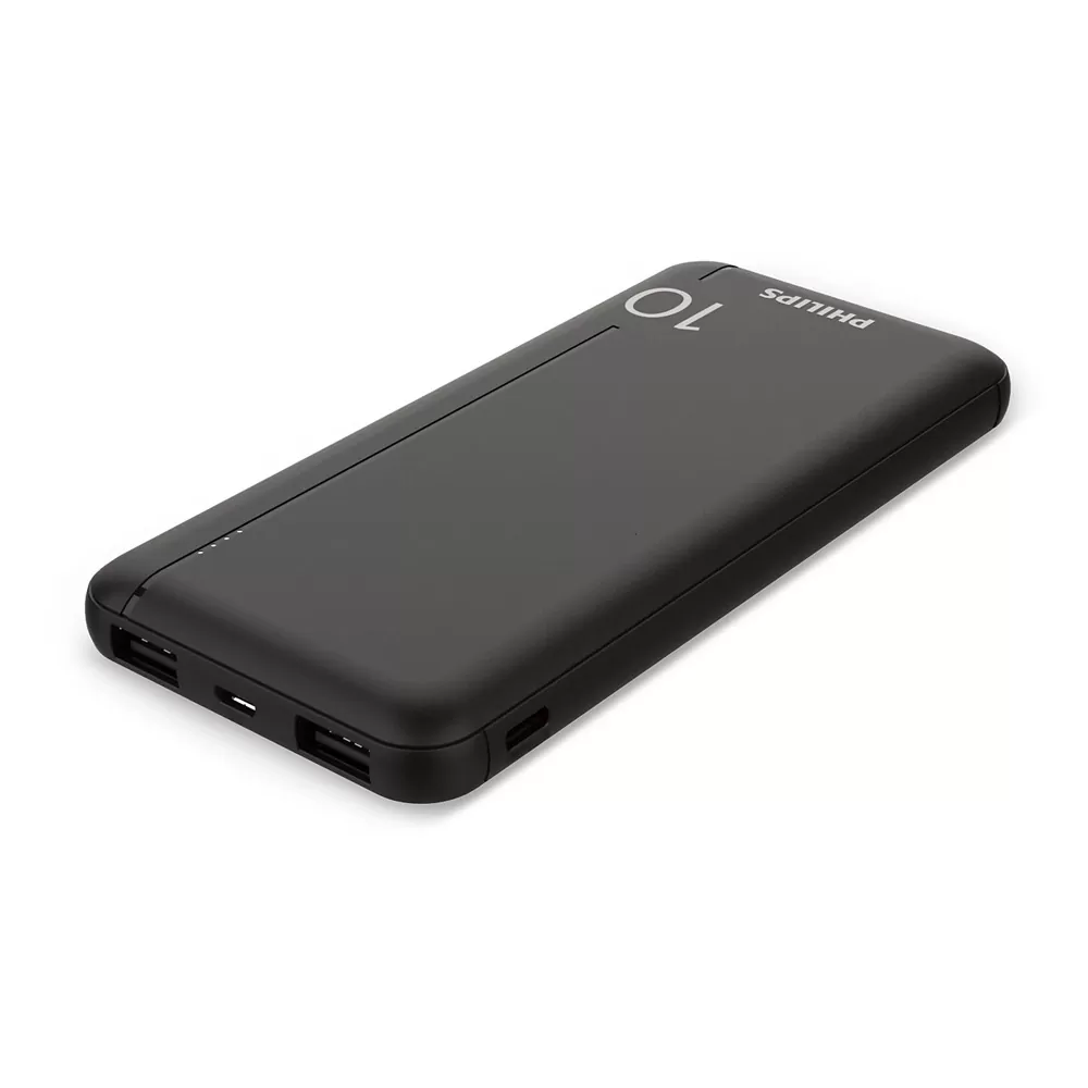 PHILIPS POWER POWER BANK DLP1810CB 10000mAh OUTPUT USB-C 5V-3A/USB-A 5V-2.1A ΜΕ ΕΝΣΩΜΑΤΩΜΕΝΑ ΚΑΛΩΔΙΑ USB-C,USB-A BLACK