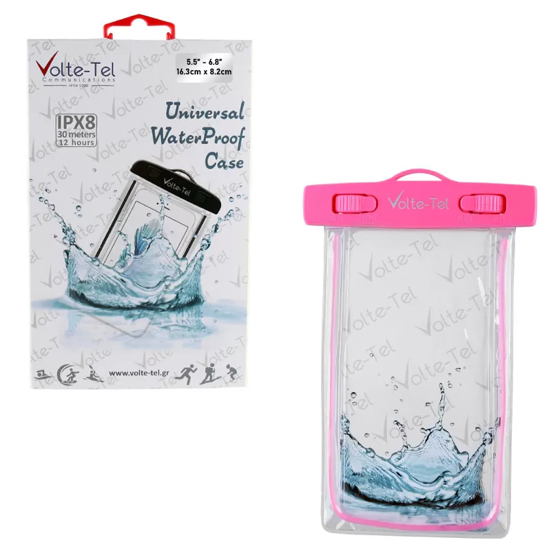 VOLTE-TEL SPORTS ARMBAND LUMINUS ΘΗΚΗ ΑΔΙΑΒΡΟΧΗ 2 IN 1 IPX8 30m MAX SIZE 16.3cm x 8.2cm (6.9in) PINK