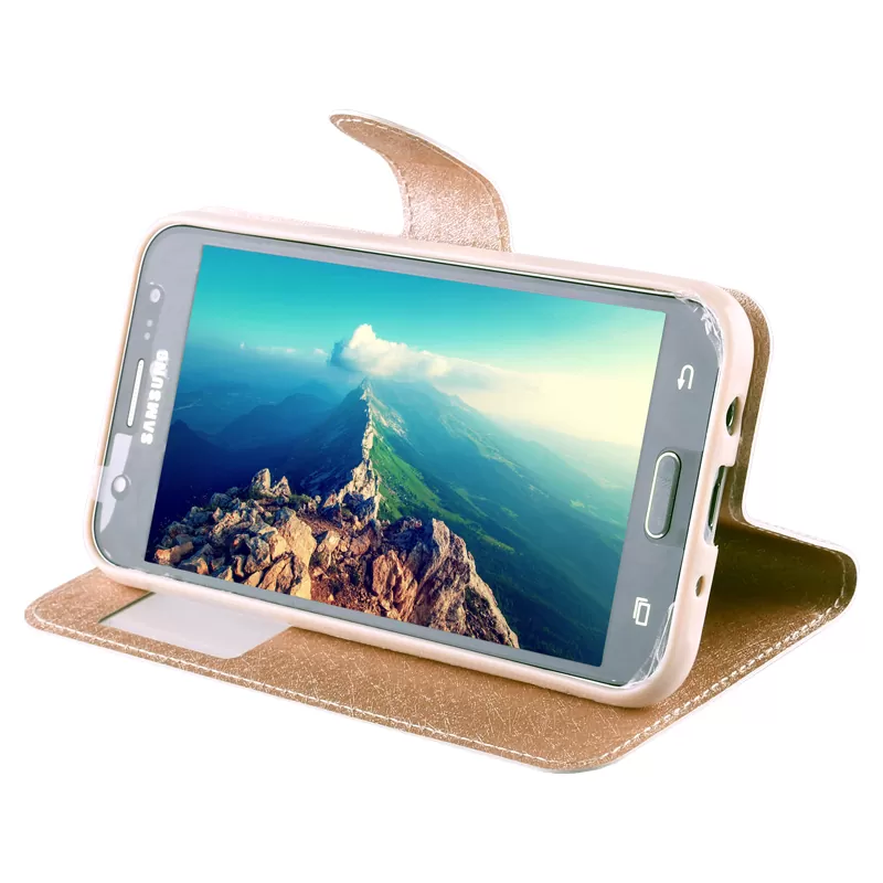 VOLTE-TEL LEATHER GOLD-TPU VIEW BOOK STAND ΘΗΚΗ SAMSUNG J1 2016 J120 - Image 2