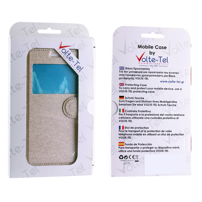 VOLTE-TEL LEATHER GOLD-TPU VIEW BOOK STAND ΘΗΚΗ SAMSUNG J1 2016 J120