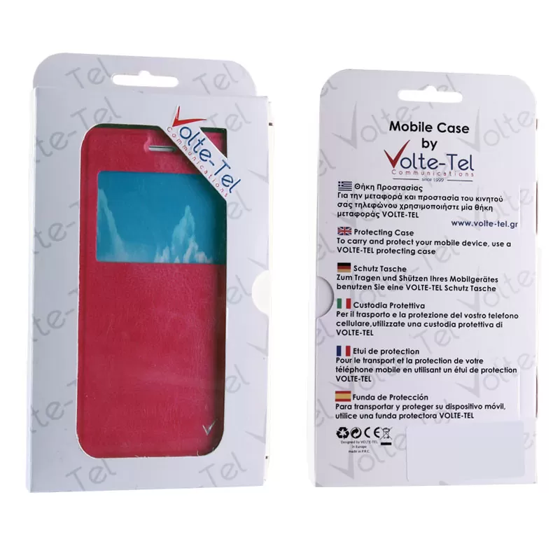 VOLTE-TEL LEATHER-TPU VIEW ΘΗΚΗ IPHONE SE/5/5S 4.0in BOOK STAND PINK