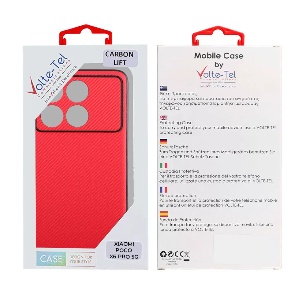 VOLTE-TEL CARBON LIFT ΘΗΚΗ XIAOMI POCO X6 PRO 5G 6.67in  FULL CAMERA PROTECTION RED - Image 2