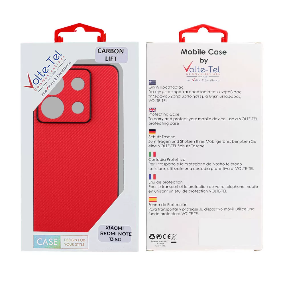 VOLTE-TEL CARBON LIFT ΘΗΚΗ XIAOMI REDMI NOTE 13 5G 6.67in  FULL CAMERA PROTECTION RED - Image 2