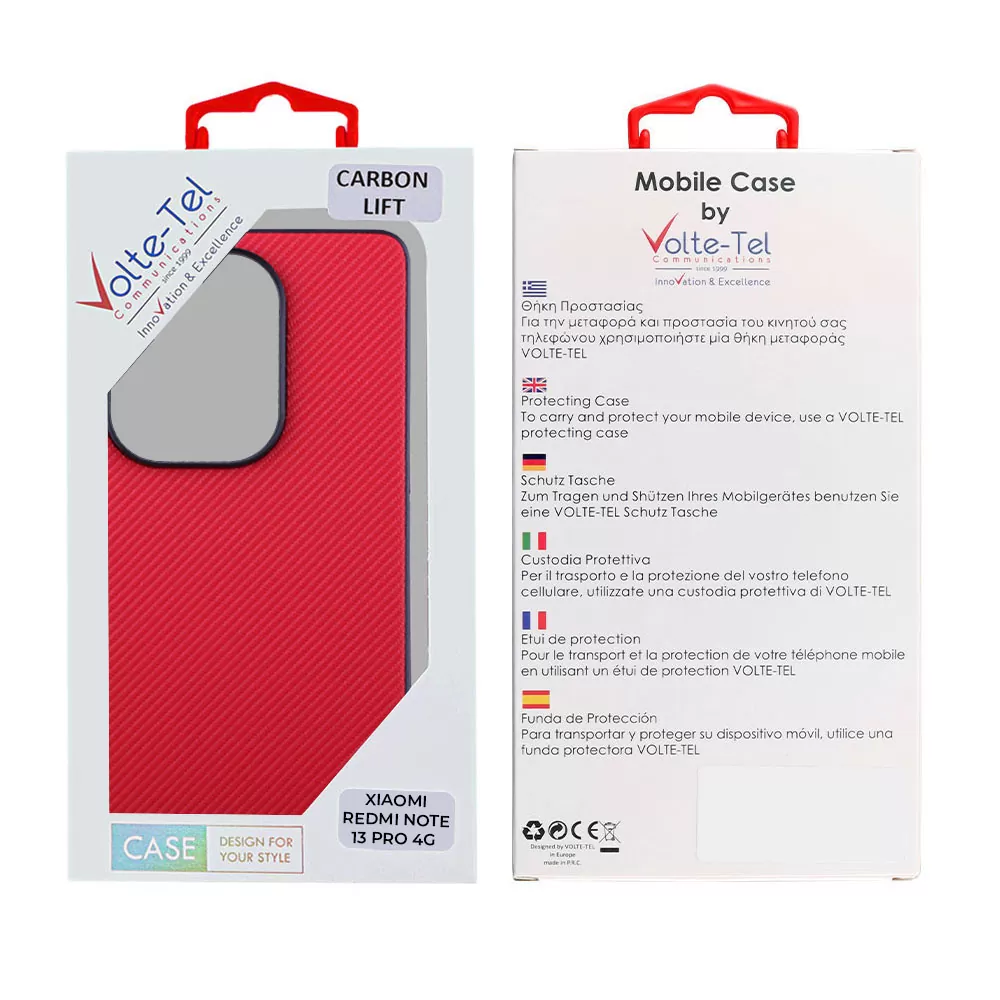 VOLTE-TEL CARBON LIFT ΘΗΚΗ XIAOMI REDMI NOTE 13 PRO 4G 6.67in  CAMERA GUARD RED - Image 2